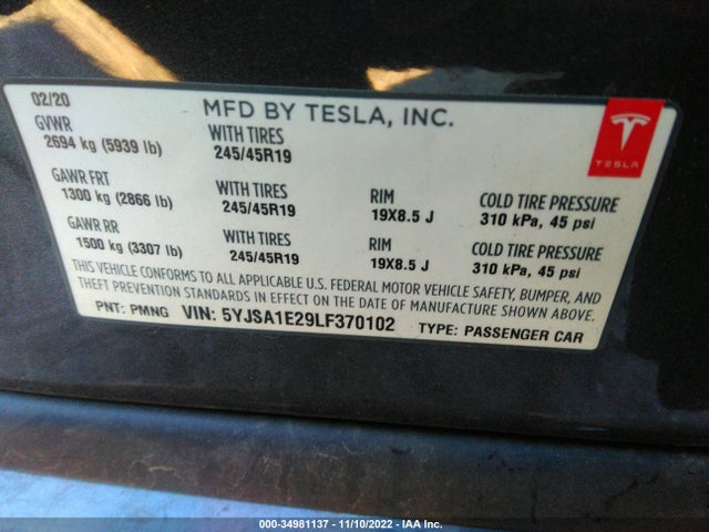 Tesla Model S Long Range 2020 5YJSA1E29LF370102 Image 10