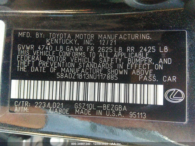 Lexus ES 2022 58ADZ1B13NU117885 Image 11