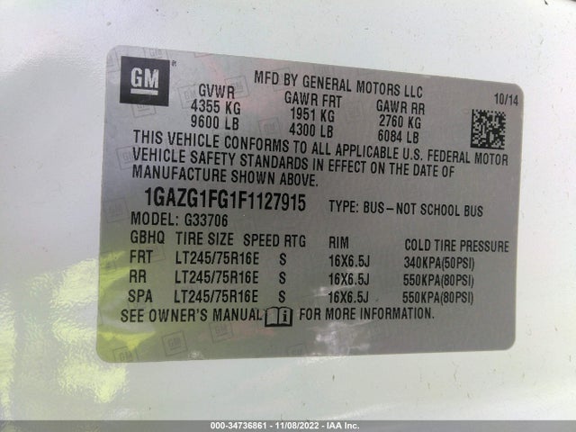 2015 Chevrolet Express, VIN: 1GAZG1FG1F1127915