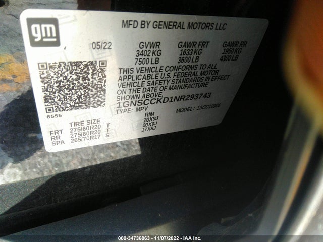 Chevrolet Suburban Lt 2022 1GNSCCKD1NR293743 Image 9