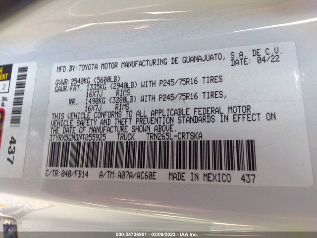 2022 Toyota Tacoma, VIN: 3TYRX5GN3NT055925