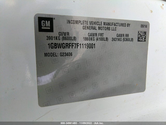 2015 Chevrolet Express, VIN: 1GBWGRFF7F1119001