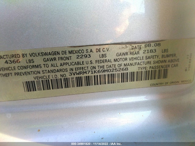 2009 VOLKSWAGEN JETTA SEDAN SE/SEL VIN: 3VWRM71K69M025268