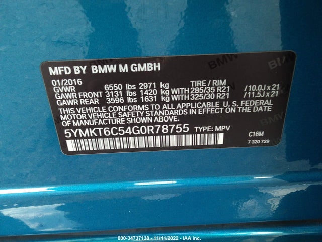 BMW X5 M 2016 5YMKT6C54G0R78755 Image 9