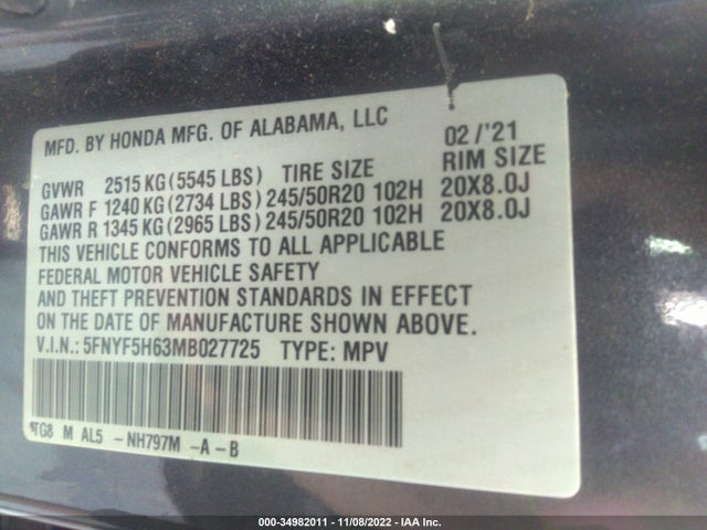 Honda Pilot Touring 7-passenger 2021 5FNYF5H63MB027725 Image 10