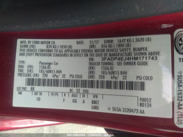 2017 Ford Fiesta, VIN: 3FADP4EJ4HM171743