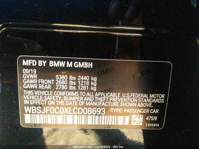 2020 BMW M5, VIN: WBSJF0C0XLCD08693