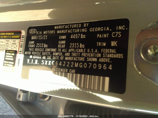2021 Kia K5, VIN: 5XXG64J22MG070964