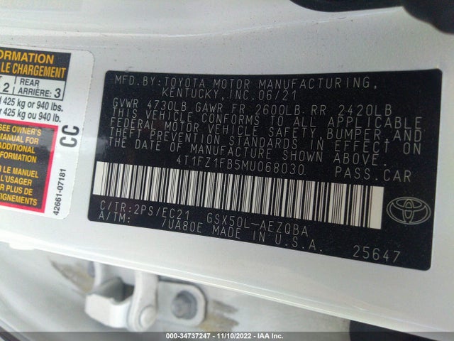 2021 Toyota Avalon, VIN: 4T1FZ1FB5MU068030