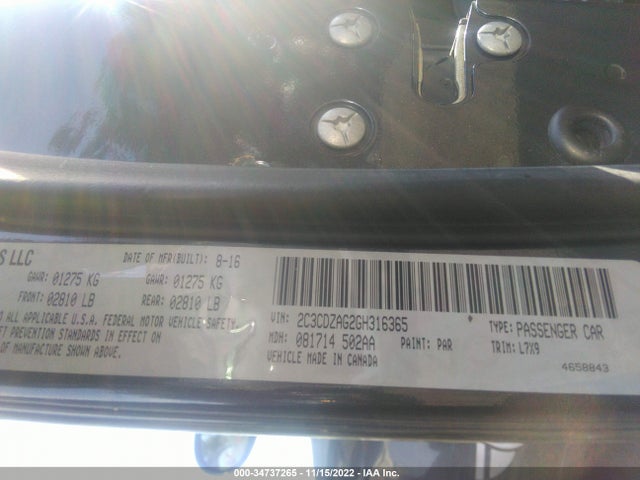 2016 Dodge Challenger, VIN: 2C3CDZAG2GH316365