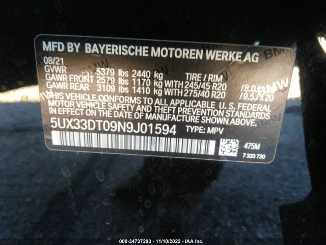 2022 BMW X4, VIN: 5UX33DT09N9J01594