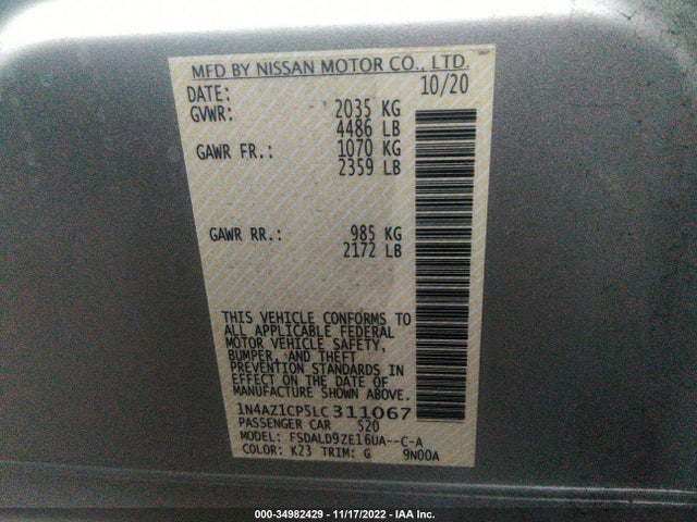 2020 Nissan Leaf, VIN: 1N4AZ1CP5LC311067