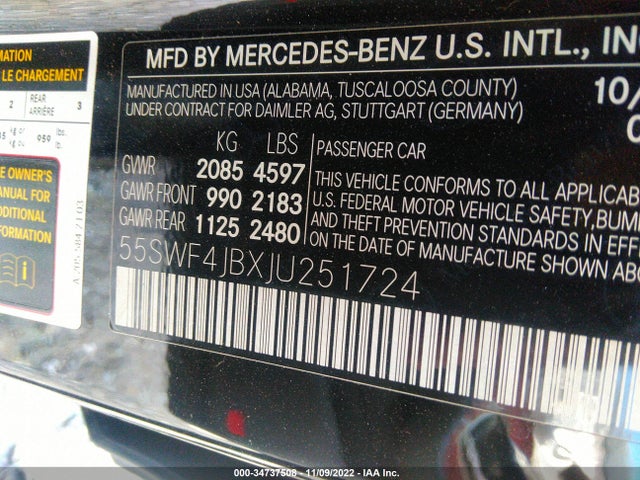 2018 MERCEDES-BENZ C-CLASS C 300 VIN: 55SWF4JBXJU251724