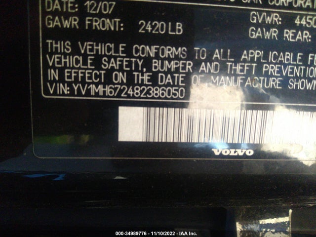 2008 VOLVO S40 2.5T VIN: YV1MH672482386050