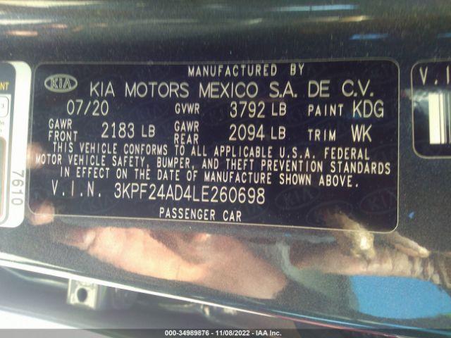 3KPF24AD4LE260698 KIA Forte Lxs