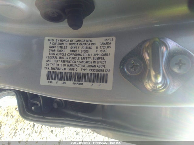 2015 HONDA CIVIC SEDAN SE VIN: 2HGFB2F7XFH540210