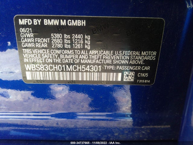 2021 BMW M5, VIN: WBS83CH01MCH54301