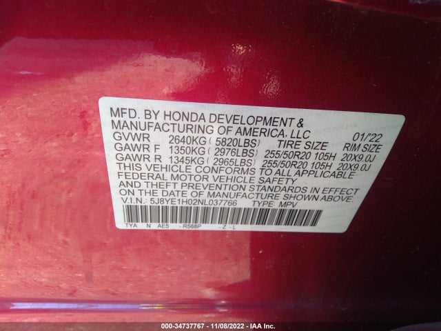 2022 Acura MDX, VIN: 5J8YE1H02NL037766