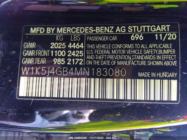 2021 Mercedes-Benz CLA-Class, VIN: W1K5J4GB4MN183080