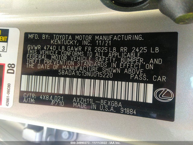 Lexus Es Es 300h 2022 58ADA1C13NU015220 Image 9