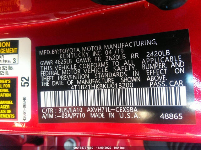 2019 Toyota Camry, VIN: 4T1B21HK8KU013200