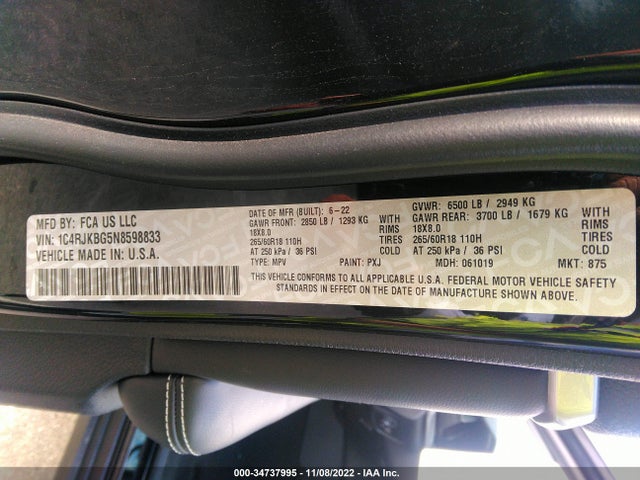 2022 Jeep Grand Cherokee, VIN: 1C4RJKBG5N8598833