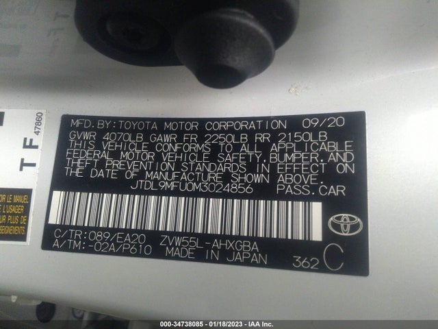 2021 TOYOTA PRIUS LE/XLE VIN: JTDL9MFU0M3024856