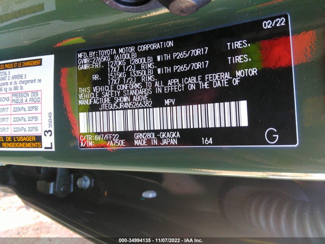 2022 Toyota 4Runner, VIN: JTEGU5JR4N5266382
