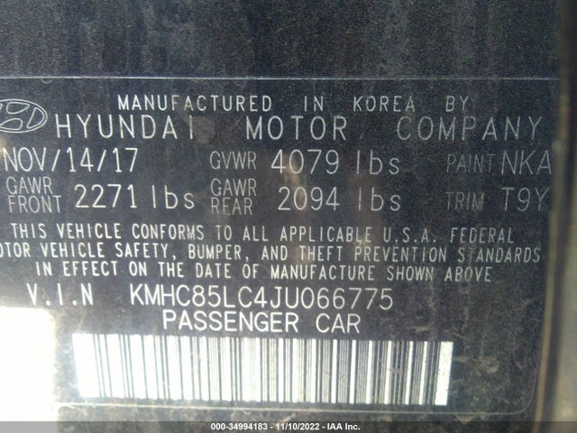2018 Hyundai Ioniq, VIN: KMHC85LC4JU066775