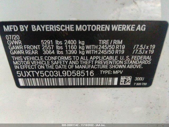 BMW X3 Xdrive30i 2020 аукцион фото