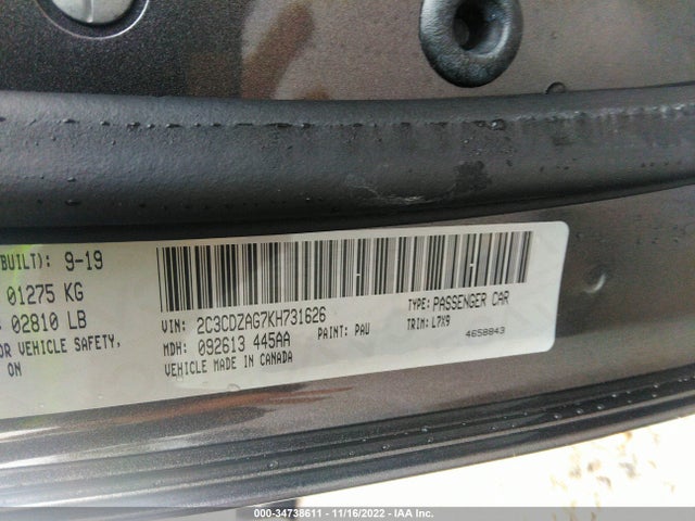 2019 Dodge Challenger, VIN: 2C3CDZAG7KH731626