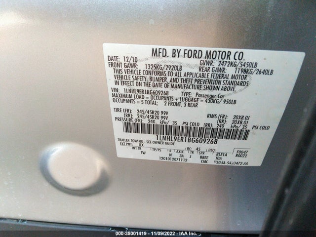 Lincoln MKS 2011 1LNHL9ER1BG609268 Image 10