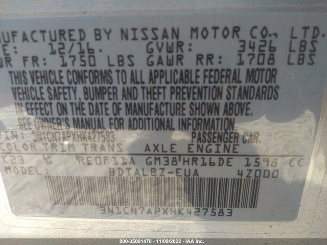 Nissan Versa 1.6 Sv 2017 3N1CN7APXHK427583 Image 9