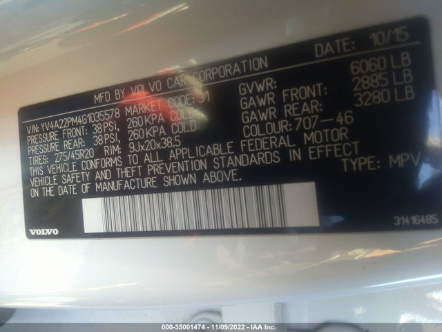 2016 Volvo XC90, VIN: YV4A22PM4G1035578