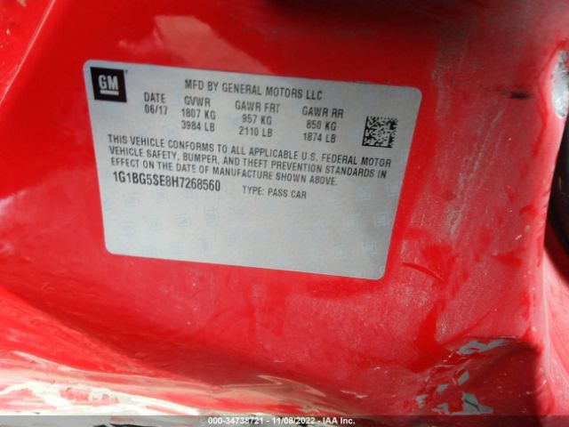1G1BG5SE8H7268560 Chevrolet Cruze Lt Manual