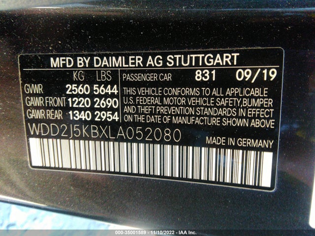 2020 Mercedes-Benz CLS-Class, VIN: WDD2J5KBXLA052080