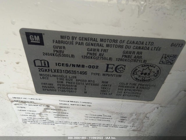 GMC Terrain Slt 2013 2GKFLXE31D6351496 Image 10