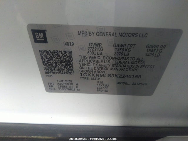 2019 GMC Acadia, VIN: 1GKKNMLS3KZ240158