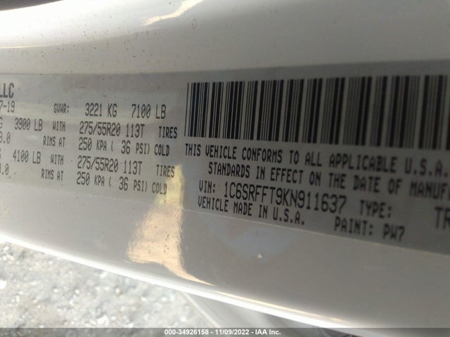 2019 Ram 1500, VIN: 1C6SRFFT9KN911637