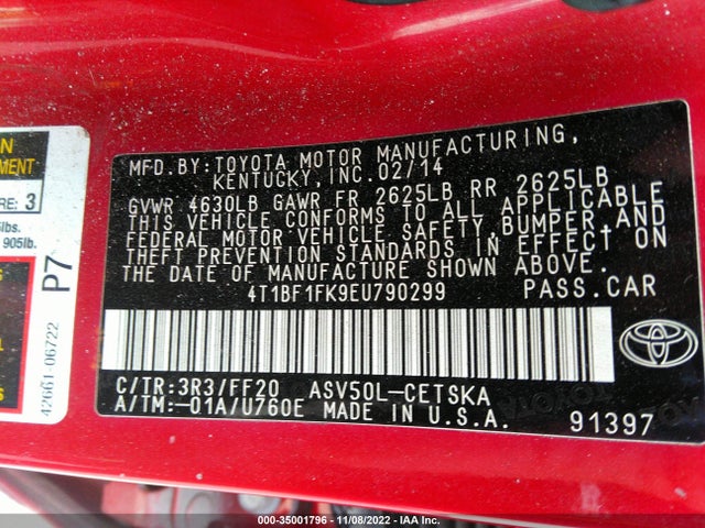 Toyota CAMRY SE 2014 4T1BF1FK9EU790299 Image 9