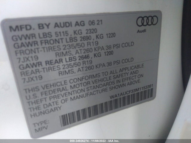 2021 Audi Q3, VIN: WA1AUCF33M1153381