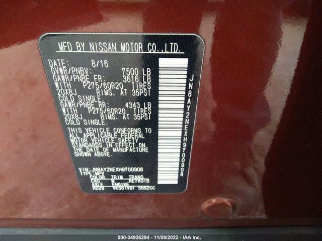 2017 Nissan Armada, VIN: JN8AY2NEXH9700908