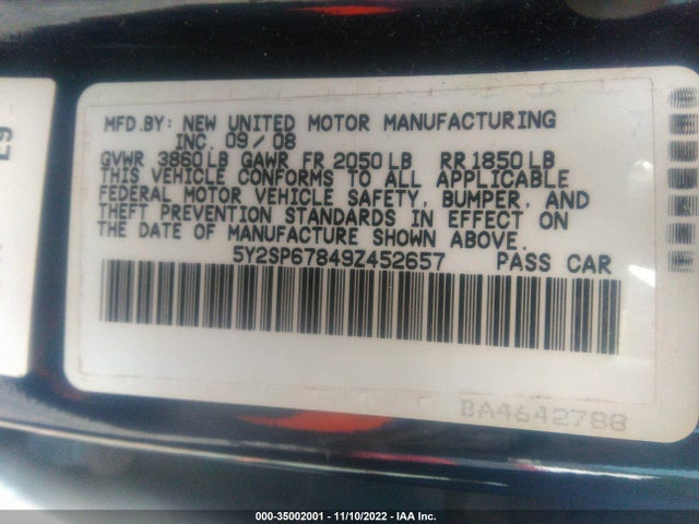 2009 PONTIAC VIBE W/1SA VIN: 5Y2SP67849Z452657