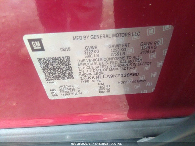 GMC ACADIA SLE 2019 1GKKNLLA9KZ138560 Image 14