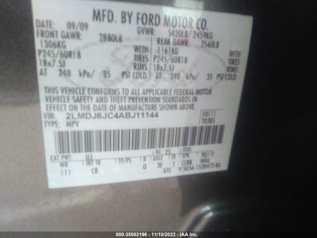 Lincoln MKX 2010 2LMDJ6JC4ABJ11144 Image 11