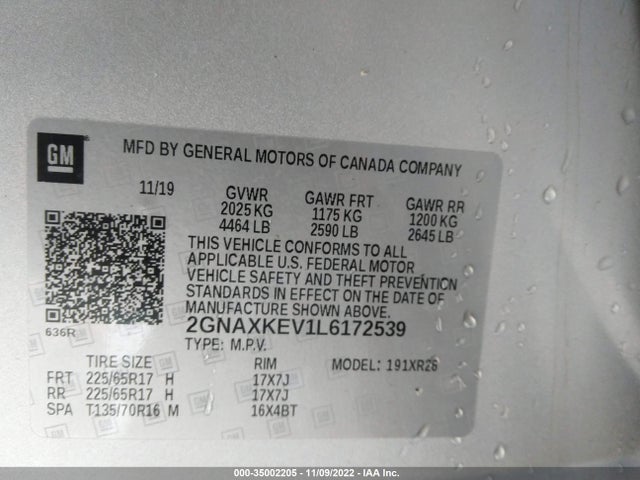 Chevrolet EQUINOX LT 2020 2GNAXKEV1L6172539 Image 9