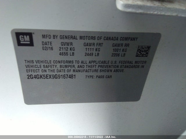 2016 Buick Regal, VIN: 2G4GK5EX9G9167481