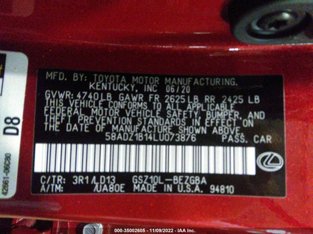 Lexus ES 2020 58ADZ1B14LU073876 Image 11