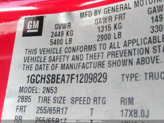 2015 Chevrolet Colorado, VIN: 1GCHSBEA7F1209829
