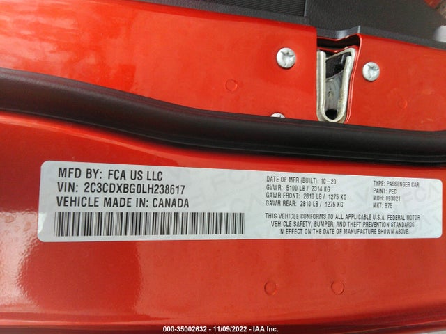 2020 Dodge Charger, VIN: 2C3CDXBG0LH238617